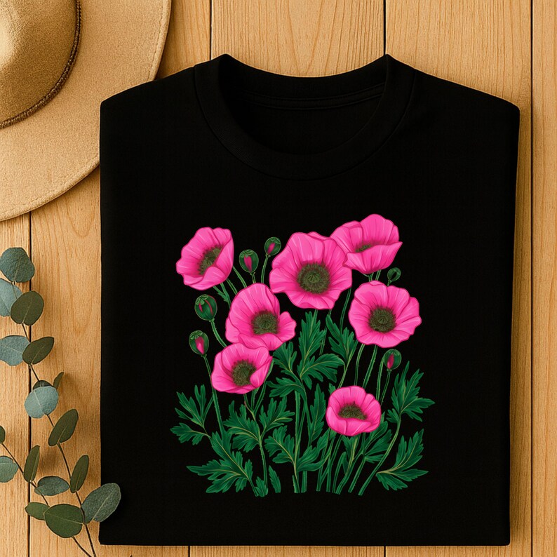 Red & Pink Poppy Botanical Floral Graphic T-Shirt - Nature Lover Tee