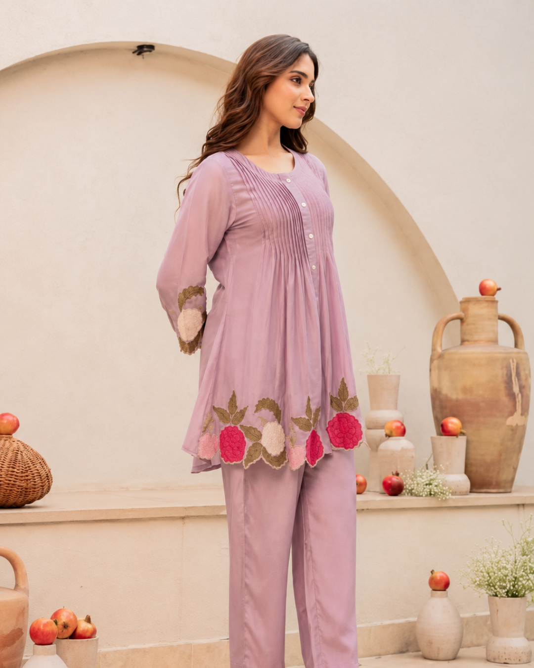 Premium Lavender Embroidered Co-Ord Set for Women | Elegant Floral Designer Kurta & Pants Set