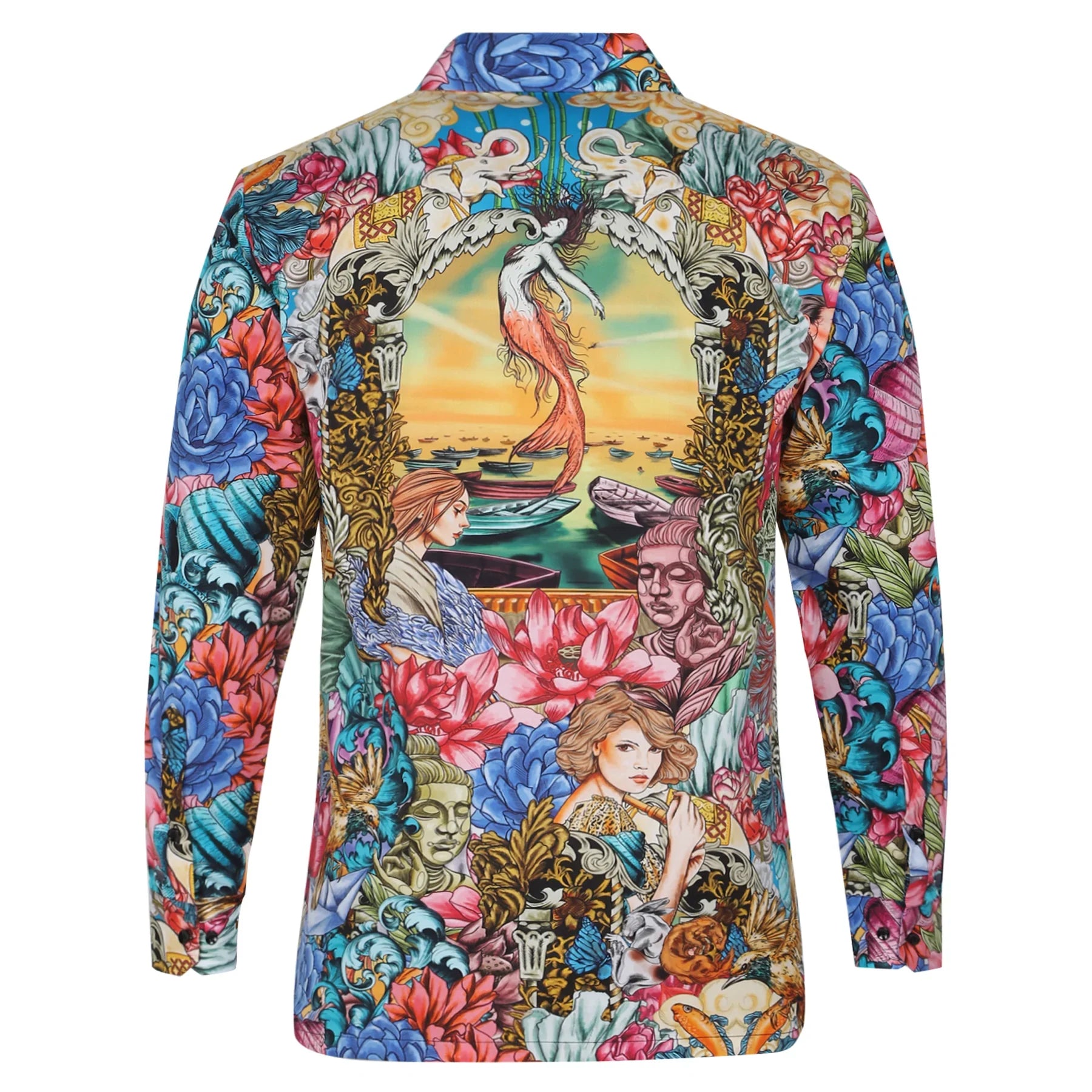 Men's Renaissance Art & Floral Print Luxury Shirt | Premium Multi-Color Party Wear Button-Down