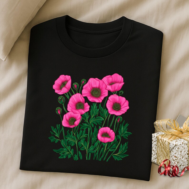 Red & Pink Poppy Botanical Floral Graphic T-Shirt - Nature Lover Tee