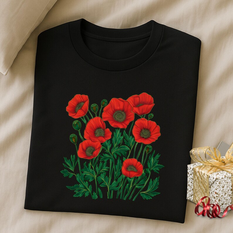 Red & Pink Poppy Botanical Floral Graphic T-Shirt - Nature Lover Tee