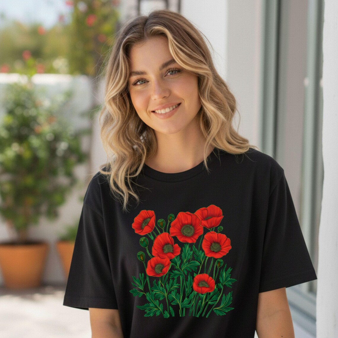 Red & Pink Poppy Botanical Floral Graphic T-Shirt - Nature Lover Tee
