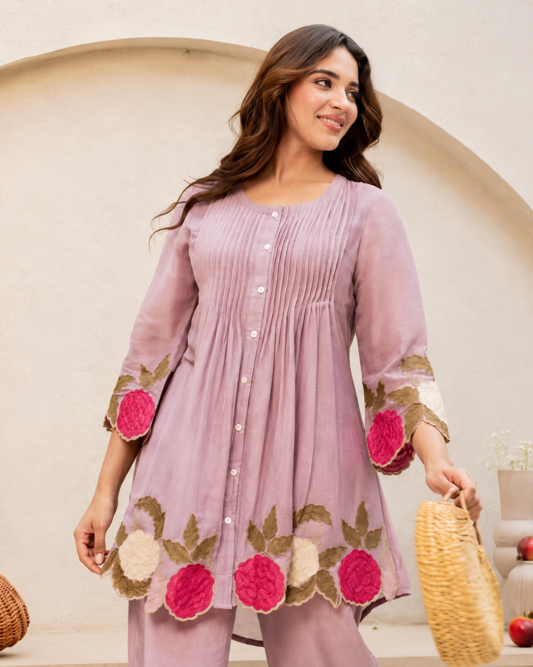 Premium Lavender Embroidered Co-Ord Set for Women | Elegant Floral Designer Kurta & Pants Set