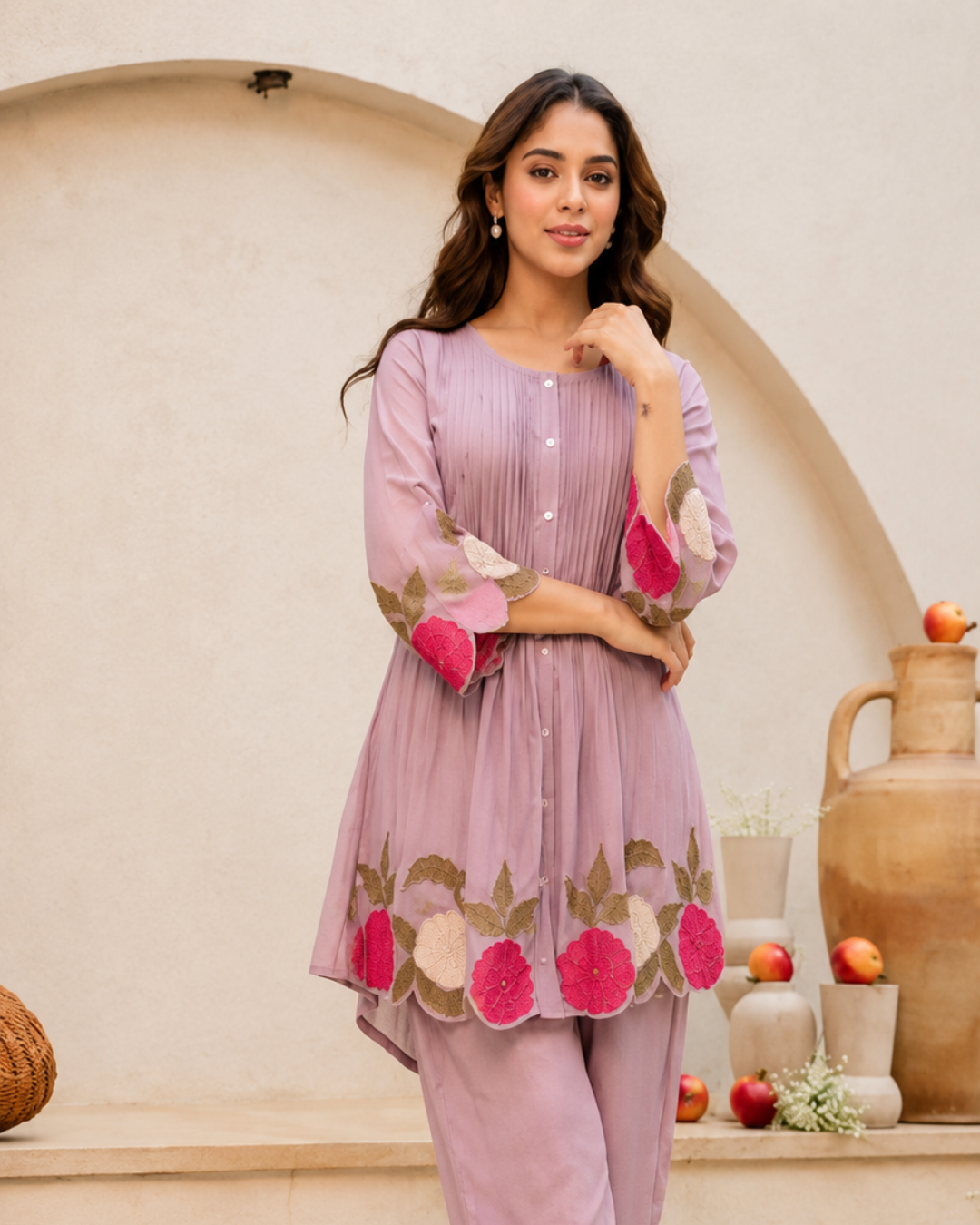 Premium Lavender Embroidered Co-Ord Set for Women | Elegant Floral Designer Kurta & Pants Set