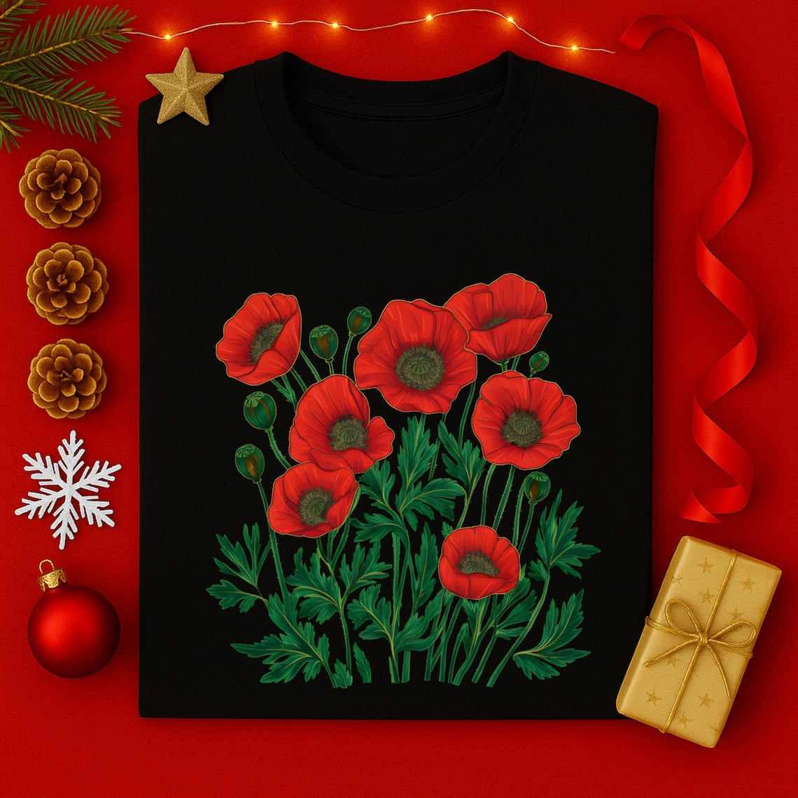 Red & Pink Poppy Botanical Floral Graphic T-Shirt - Nature Lover Tee