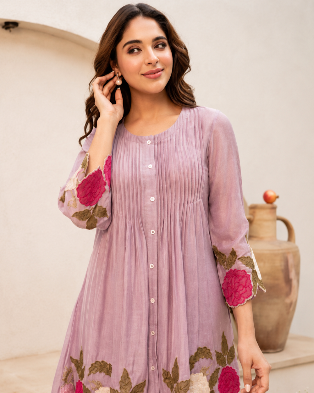 Premium Lavender Embroidered Co-Ord Set for Women | Elegant Floral Designer Kurta & Pants Set