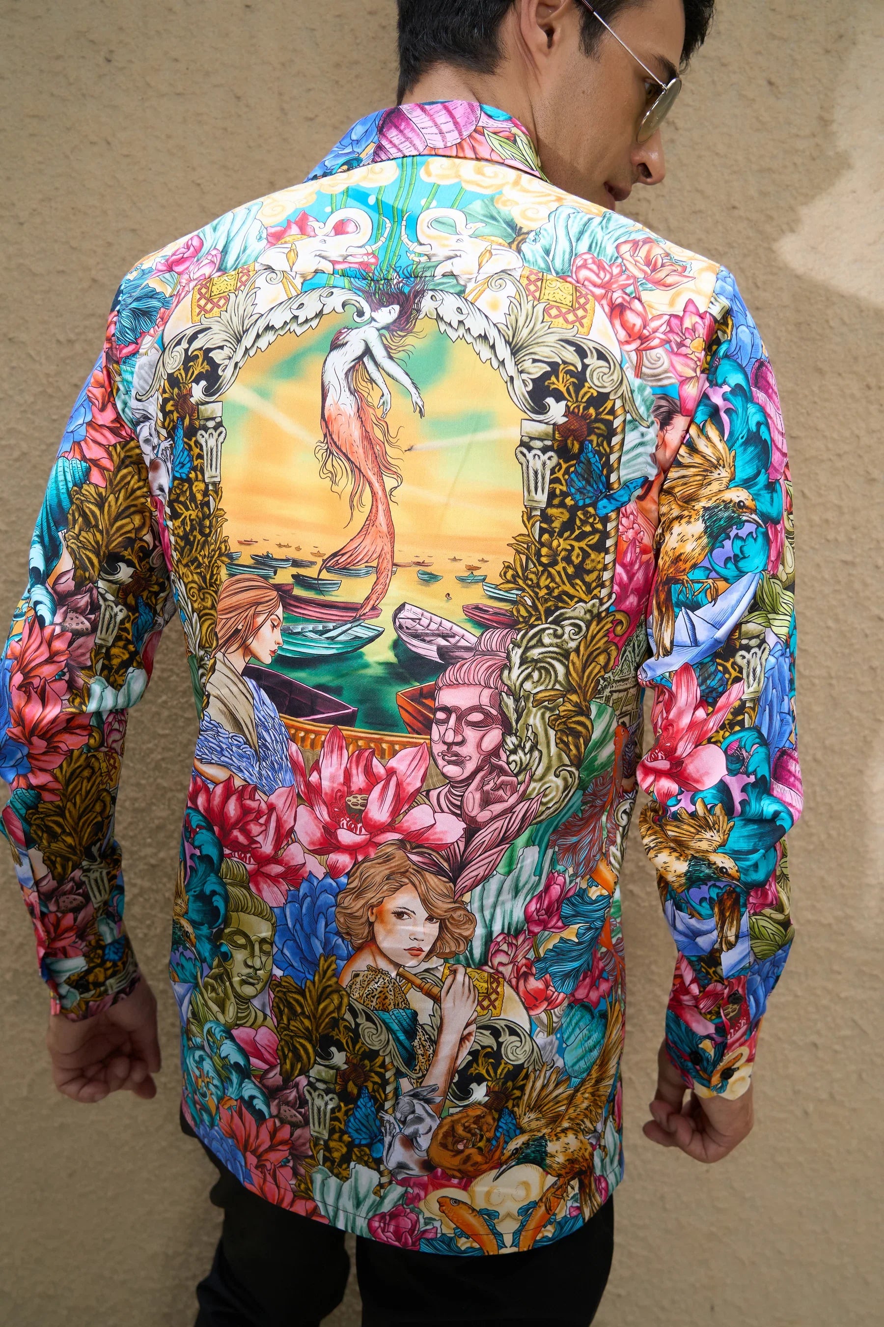 Men's Renaissance Art & Floral Print Luxury Shirt | Premium Multi-Color Party Wear Button-Down