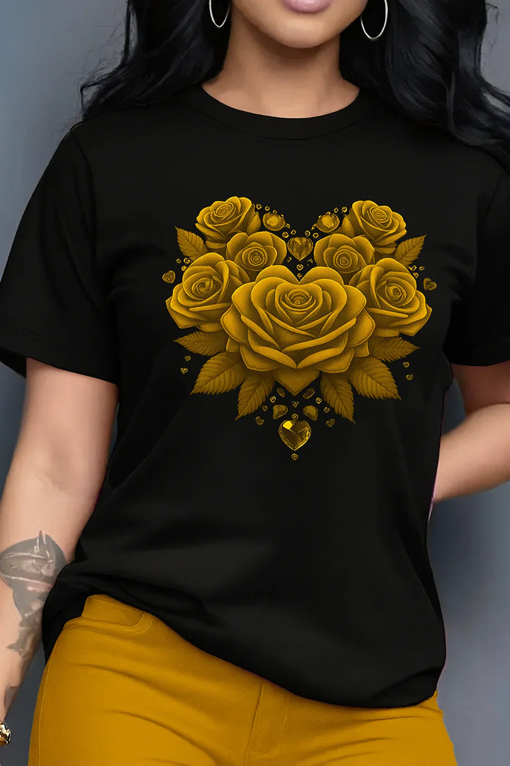 Women's Casual Floral Heart Print T-Shirt | Soft Cotton Blend Crew Neck Tee for Everyday Wear