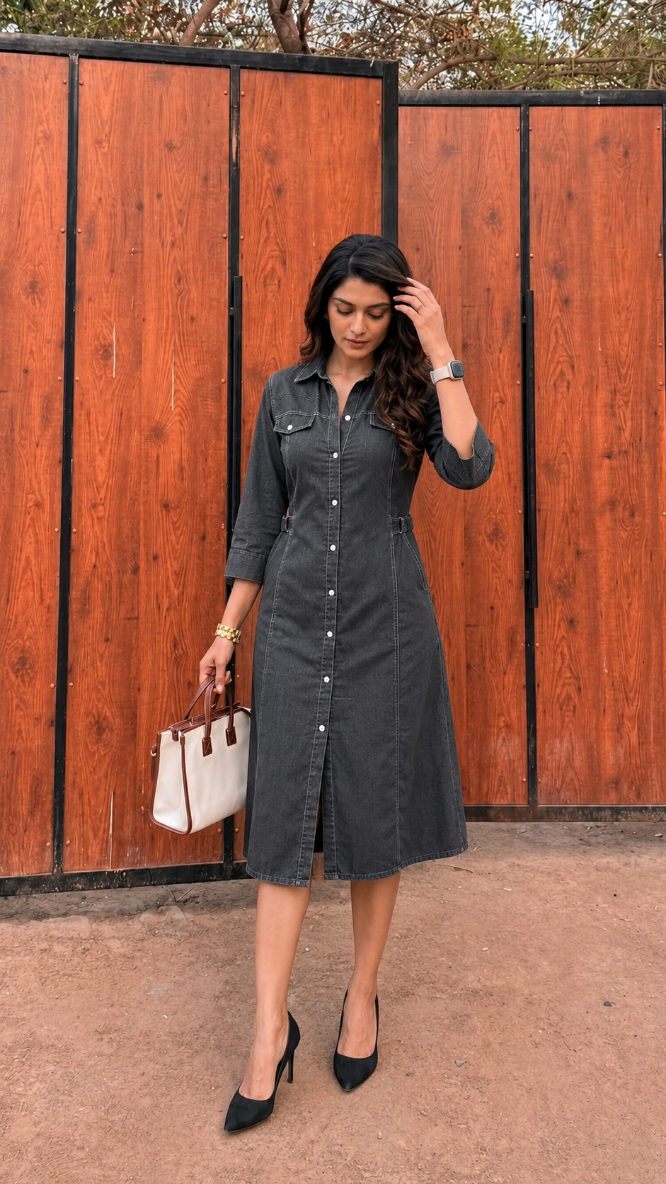 Charcoal Denim Shirt Dress