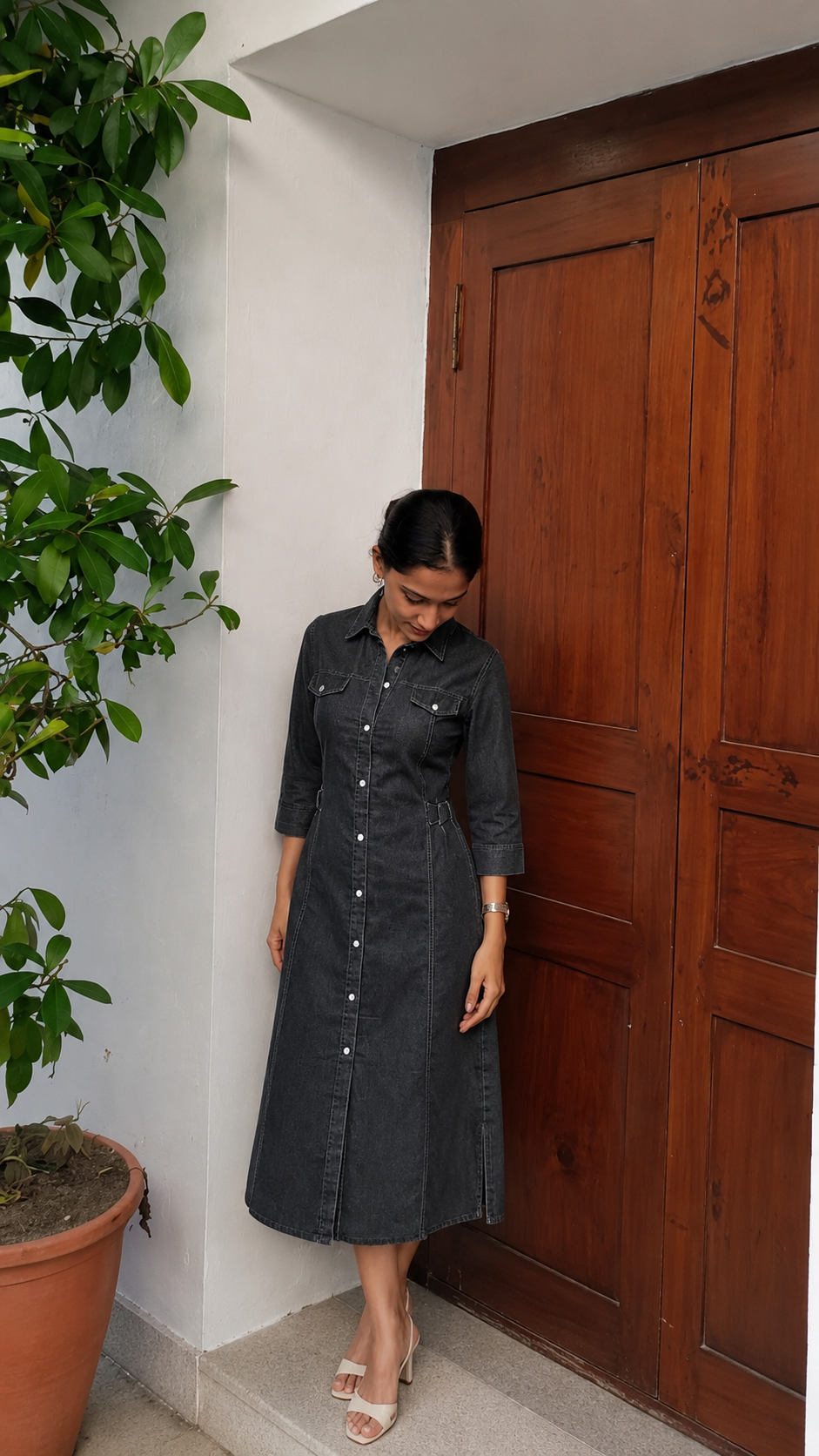 Charcoal Denim Shirt Dress