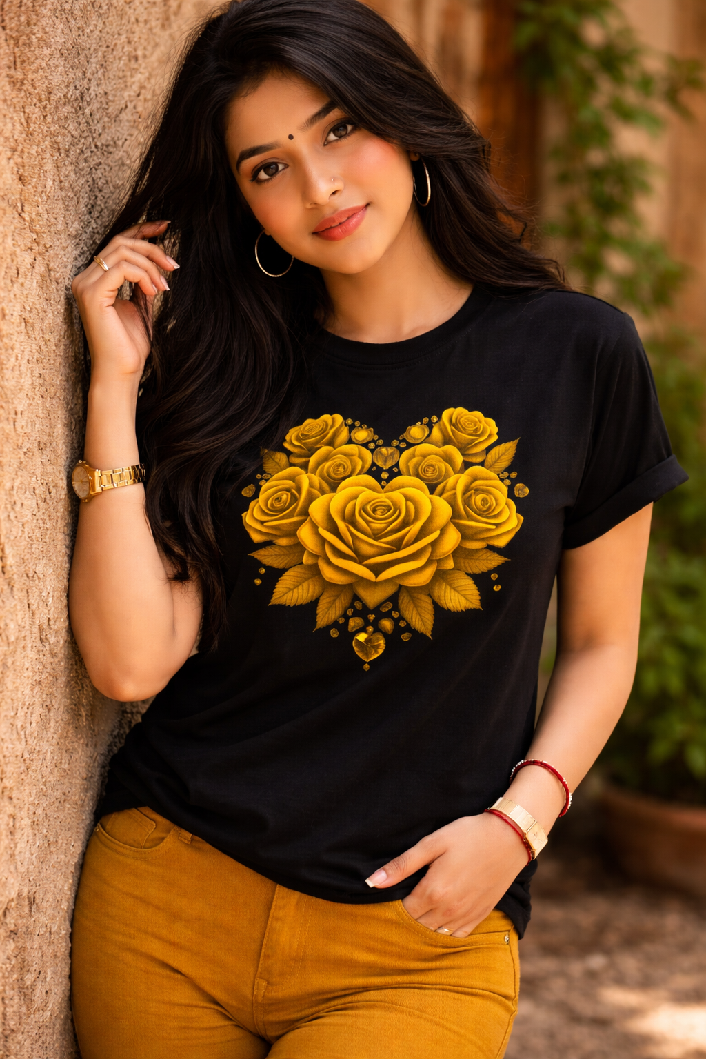 Women's Casual Floral Heart Print T-Shirt | Soft Cotton Blend Crew Neck Tee for Everyday Wear
