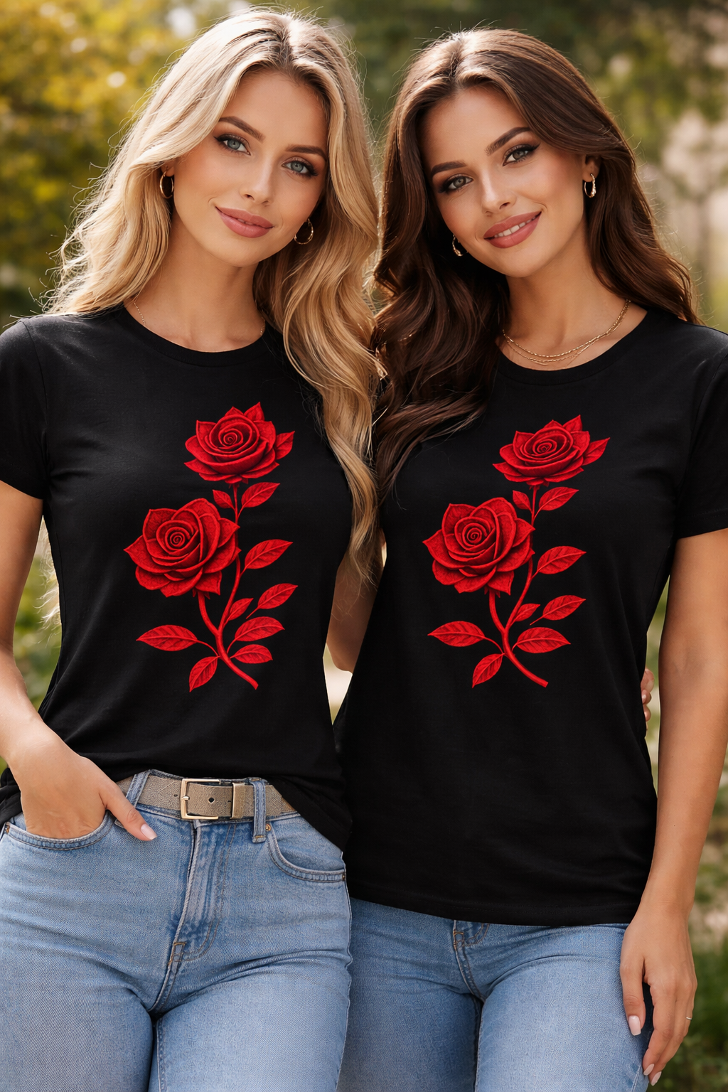Women's Summer Rose Flower Print T-Shirt | Premium Cotton Round Neck Tee