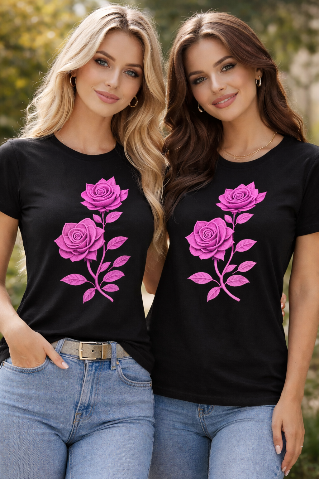 Women's Summer Rose Flower Print T-Shirt | Premium Cotton Round Neck Tee