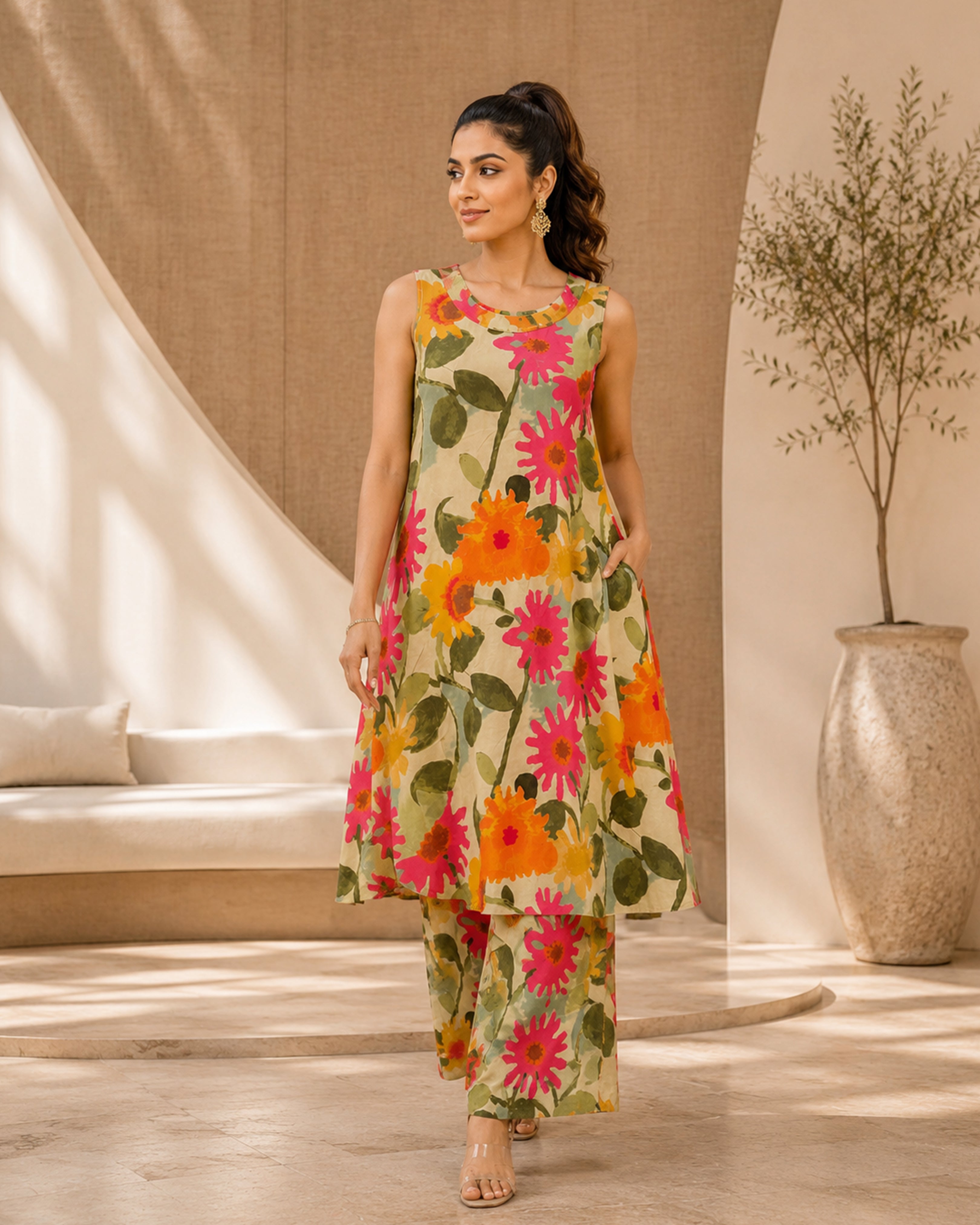 Women's Premium Floral Printed Flex Cotton Co-Ord Set
