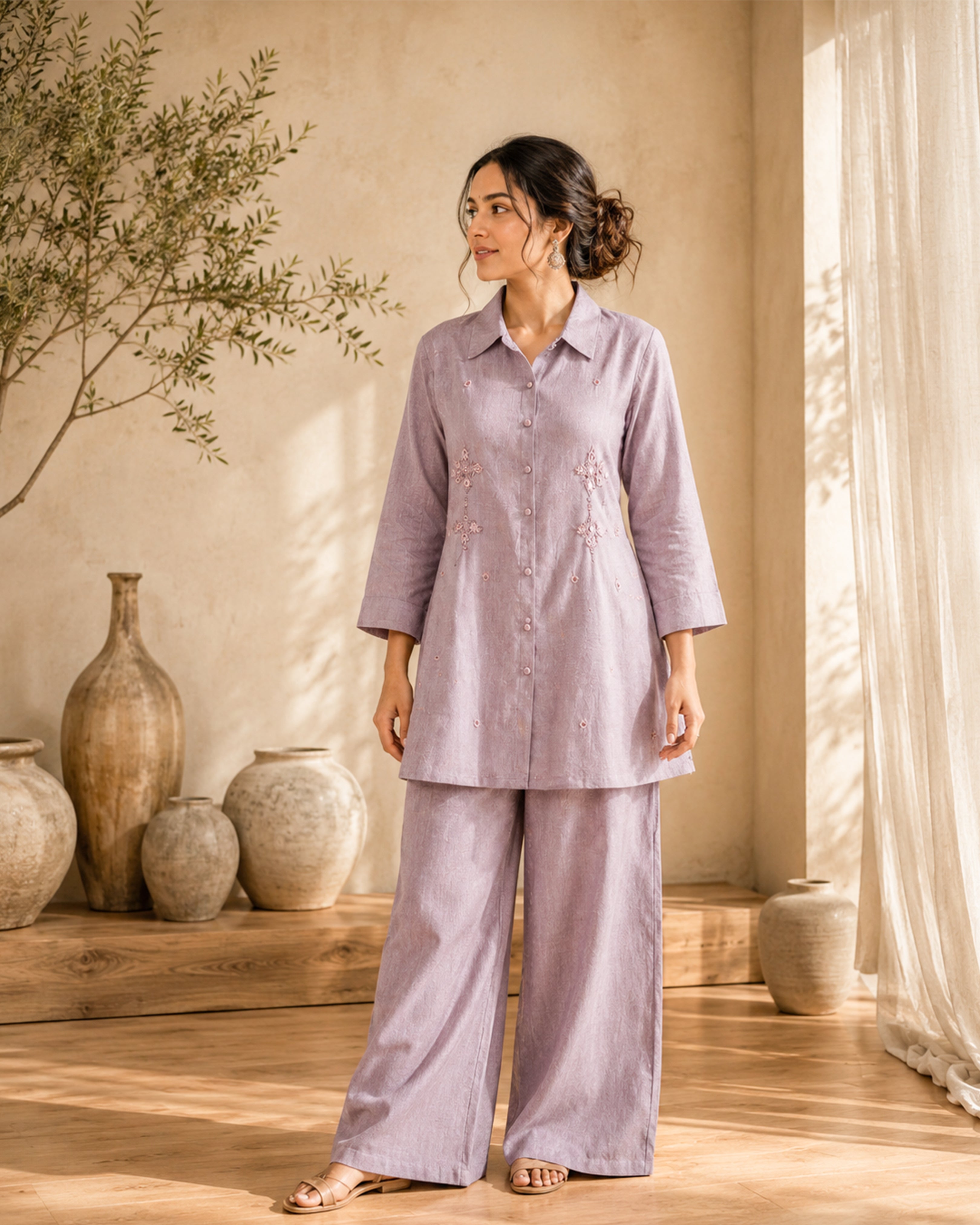 Women's Premium Lavender Flex Cotton Co-Ord Set