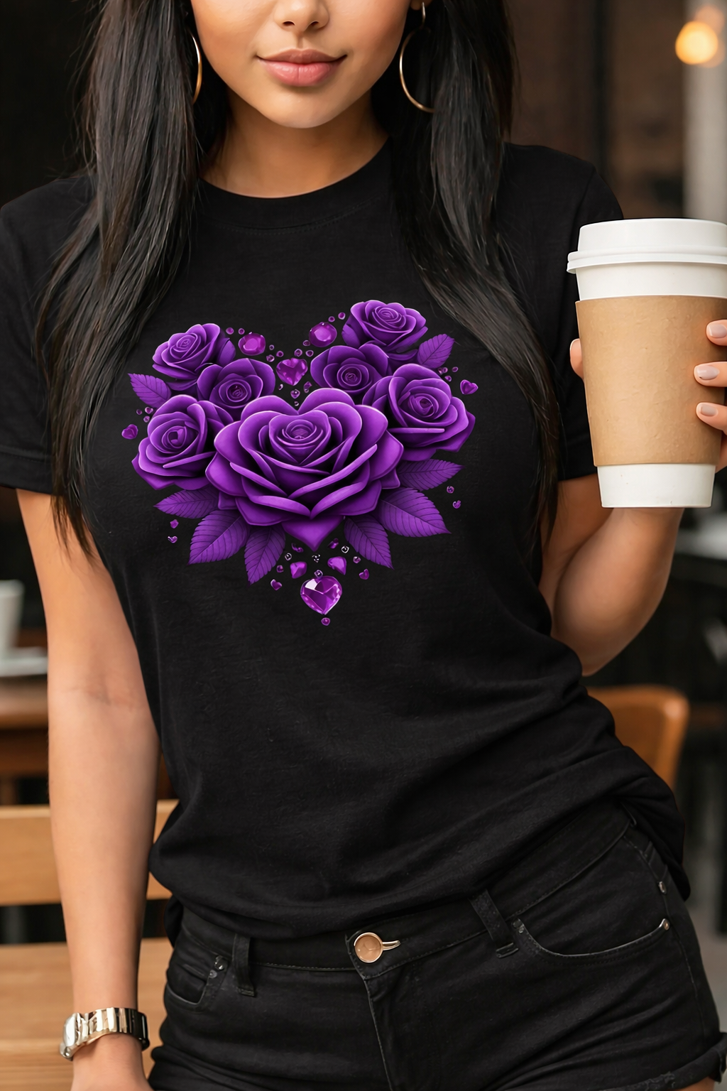 Women's Casual Floral Heart Print T-Shirt | Soft Cotton Blend Crew Neck Tee for Everyday Wear