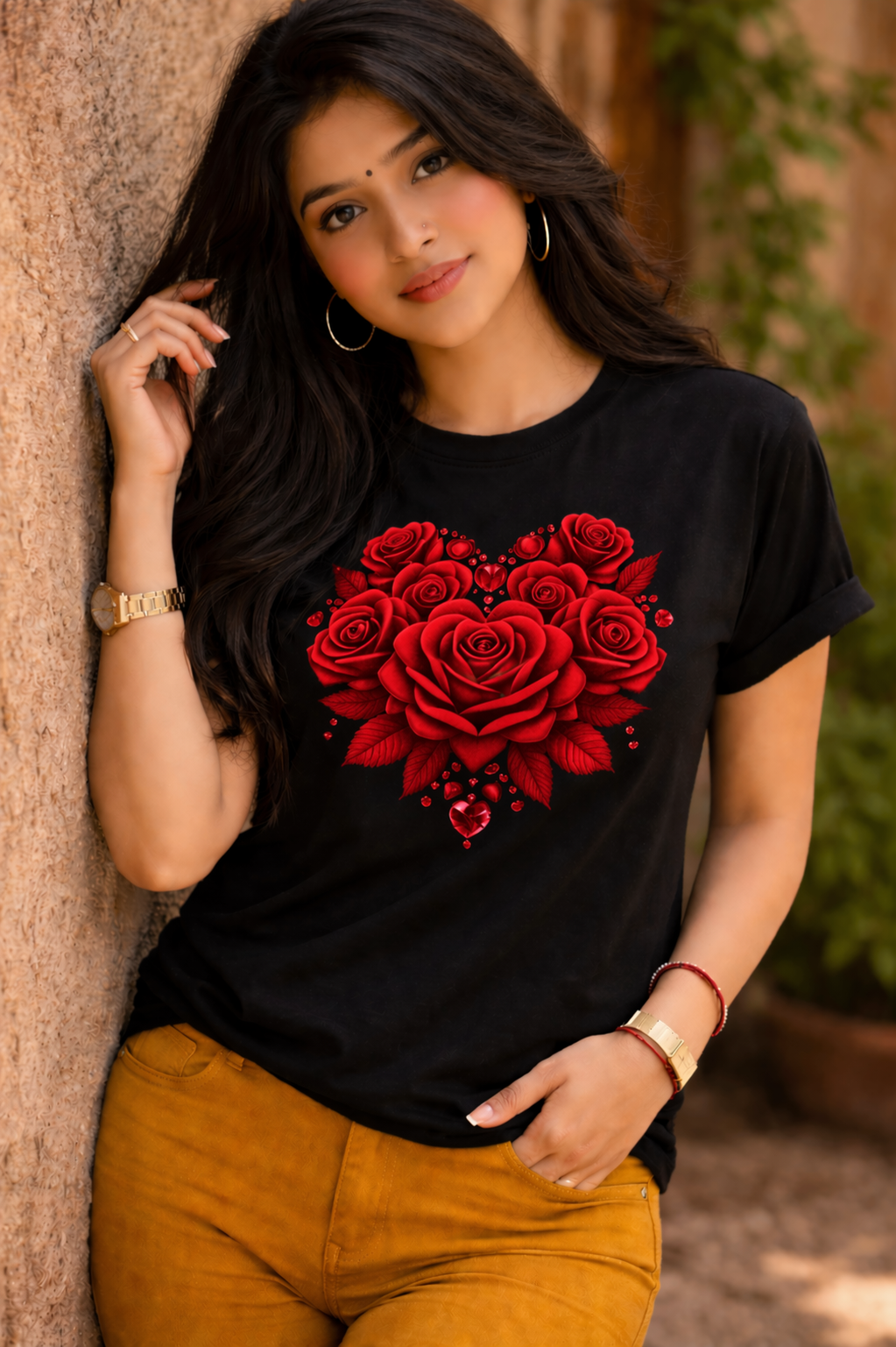 Women's Casual Floral Heart Print T-Shirt | Soft Cotton Blend Crew Neck Tee for Everyday Wear