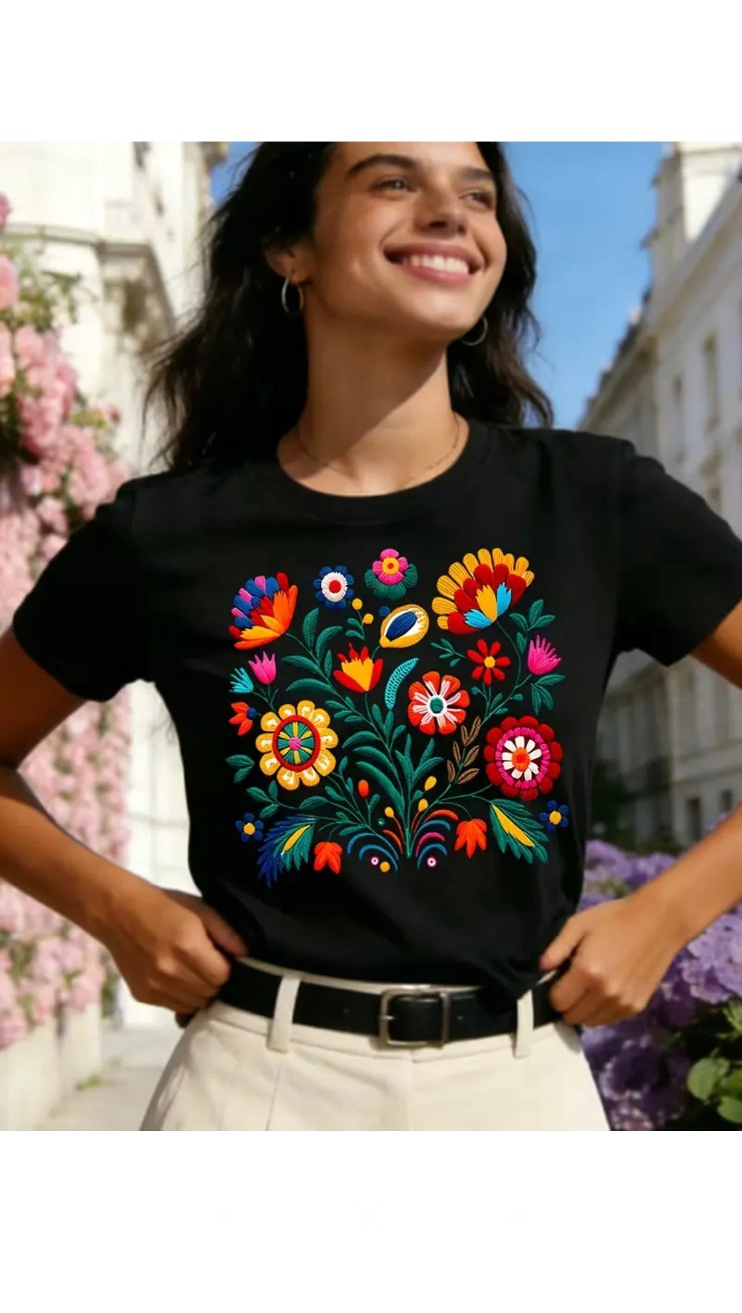 Women's Floral Letter Print T-Shirt | Trendy Graphic Cotton Blend Tee