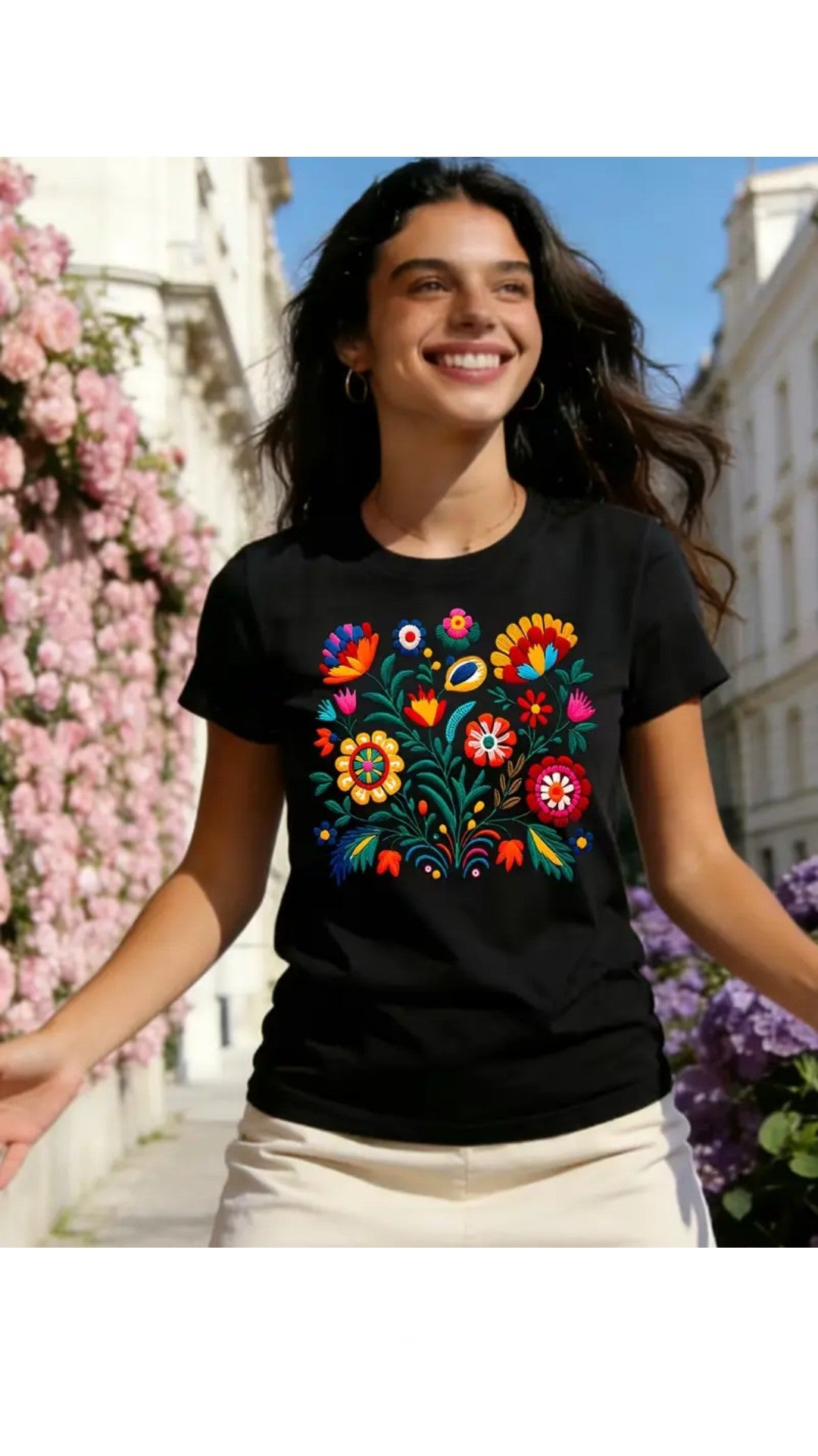 Women's Floral Letter Print T-Shirt | Trendy Graphic Cotton Blend Tee