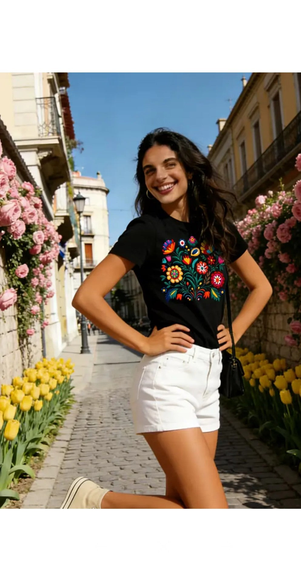 Women's Floral Letter Print T-Shirt | Trendy Graphic Cotton Blend Tee
