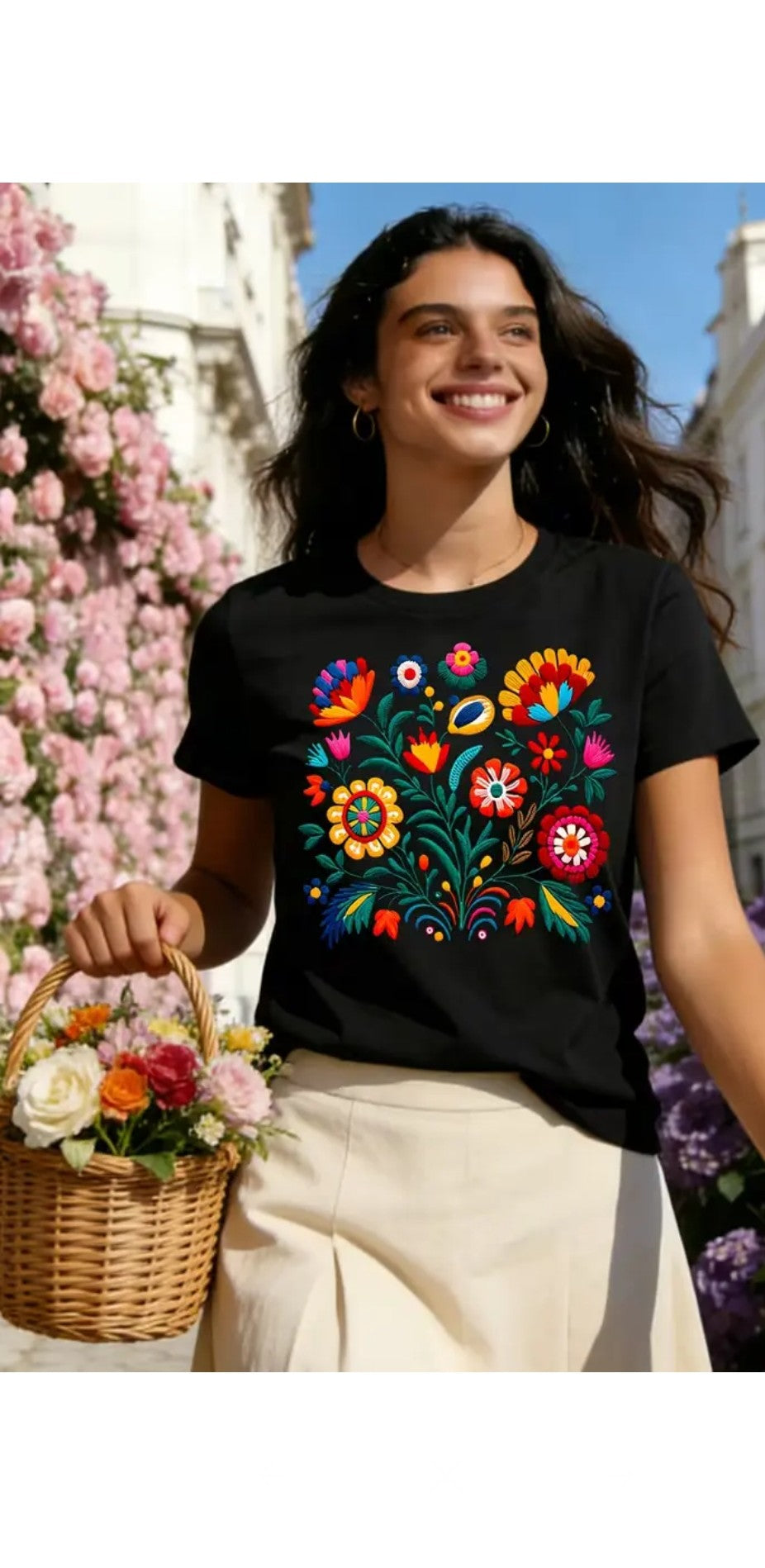Women's Floral Letter Print T-Shirt | Trendy Graphic Cotton Blend Tee