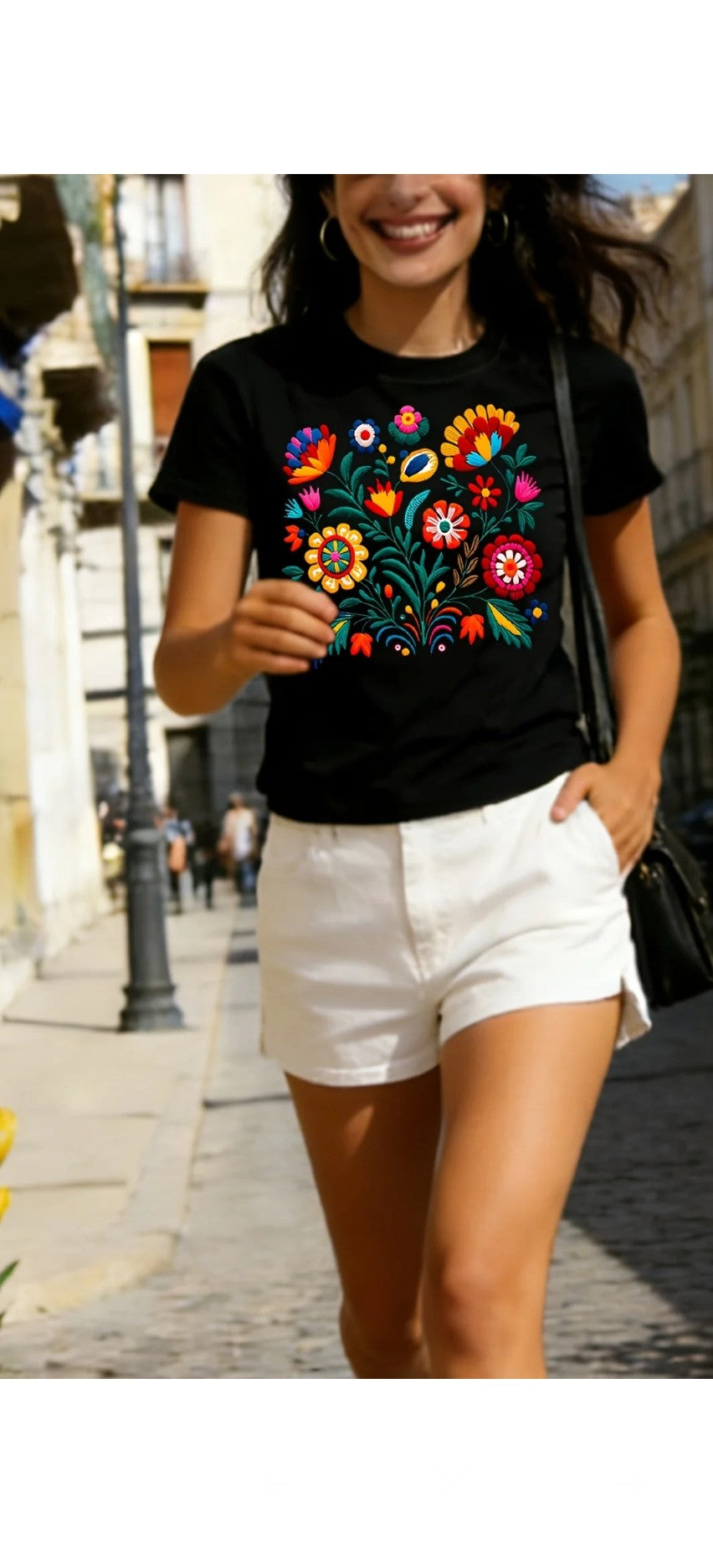 Women's Floral Letter Print T-Shirt | Trendy Graphic Cotton Blend Tee