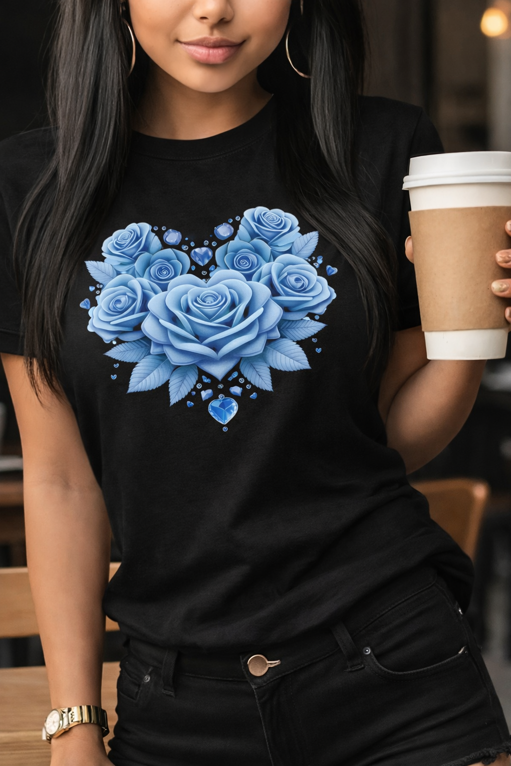 Women's Casual Floral Heart Print T-Shirt | Soft Cotton Blend Crew Neck Tee for Everyday Wear