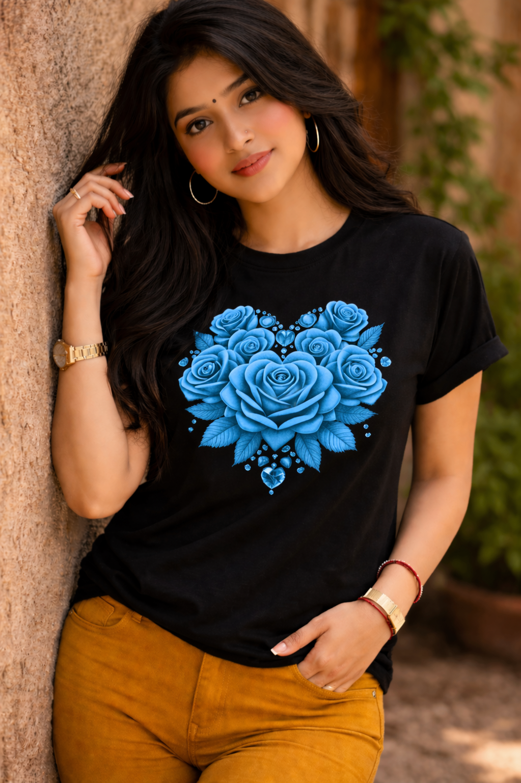 Women's Casual Floral Heart Print T-Shirt | Soft Cotton Blend Crew Neck Tee for Everyday Wear