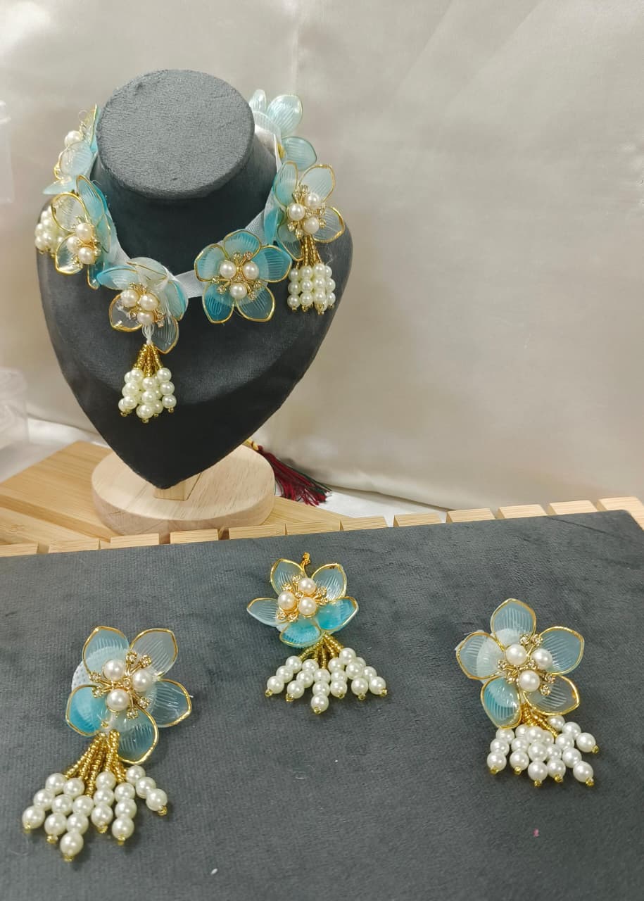 Elegant Floral Pearl Jewellery Set | Necklace & Earrings Combo for Weddings & Festive Wear