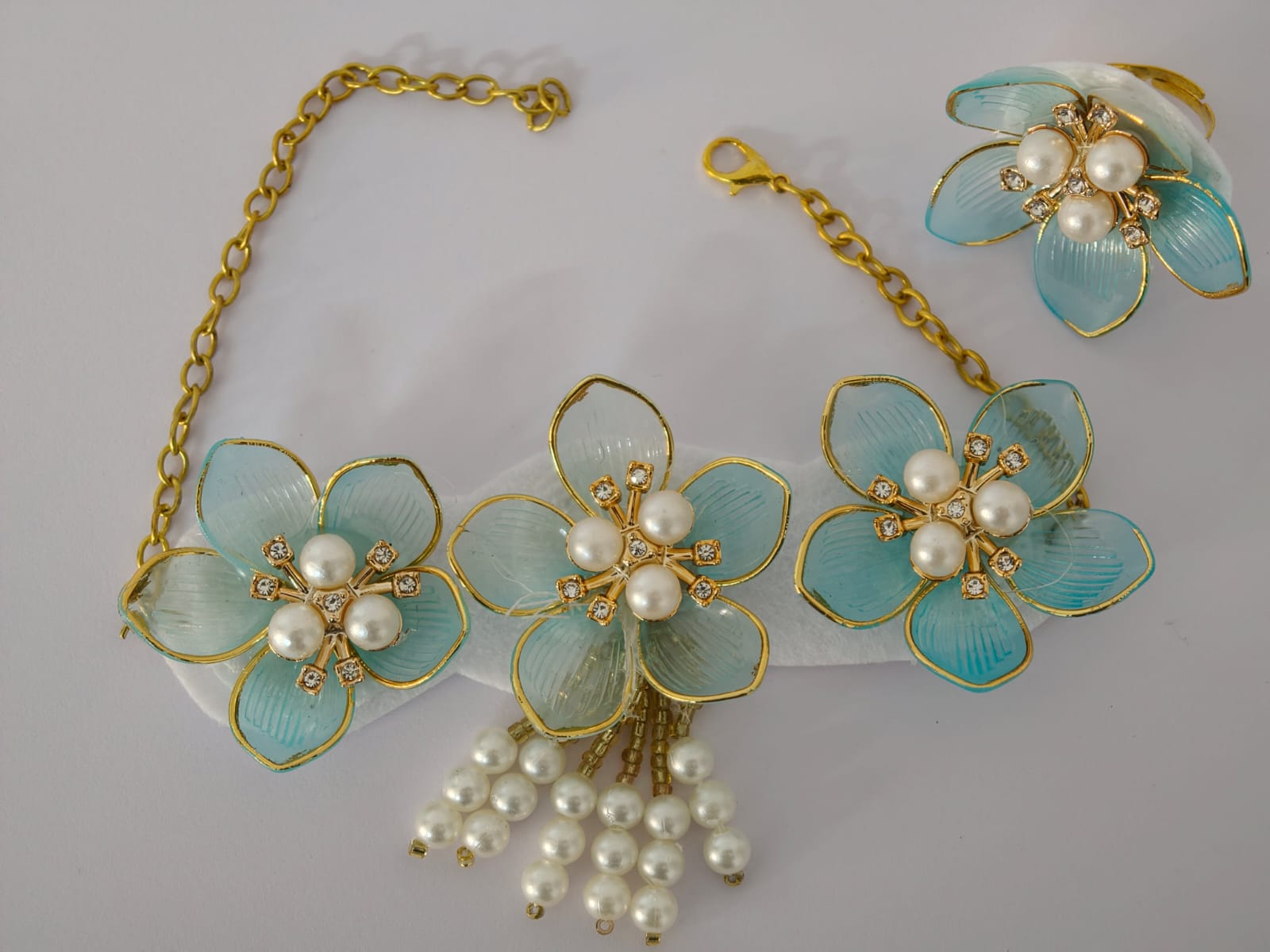 Elegant Floral Pearl Jewellery Set | Necklace & Earrings Combo for Weddings & Festive Wear