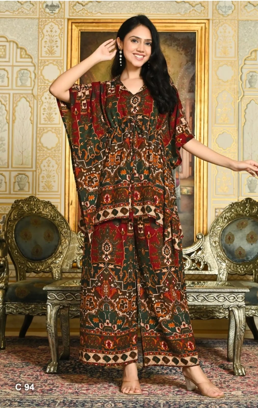 Premium Printed Co-Ord Set for Women | Designer Kaftan Top & Palazzo Set