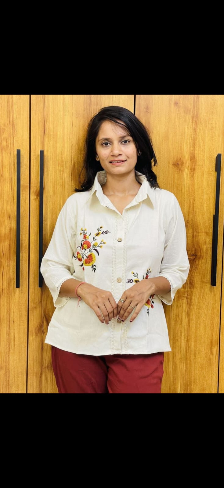 Women’s Premium Floral Embroidered Cotton Shirt – Elegant Casual White Top For Women