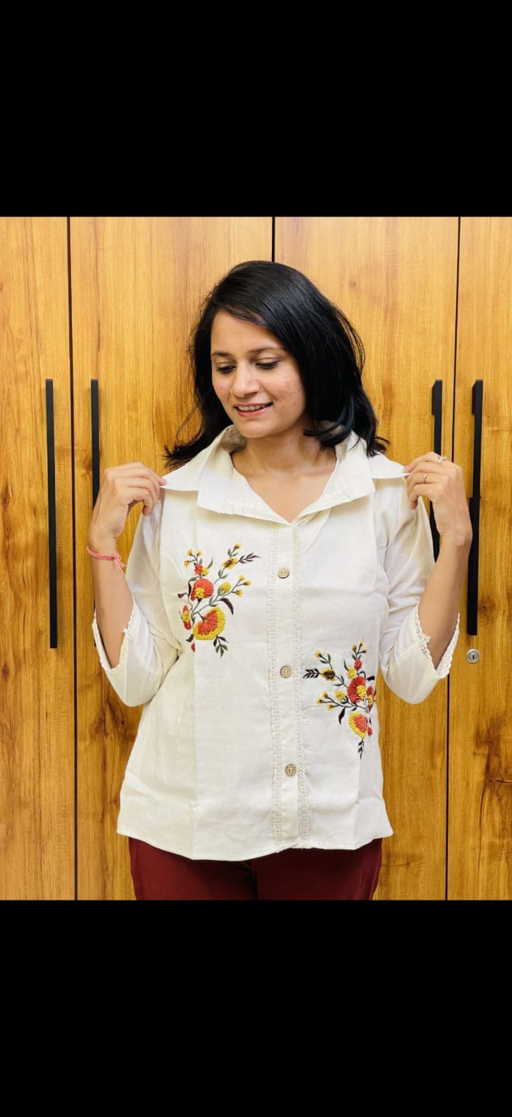 Women’s Premium Floral Embroidered Cotton Shirt – Elegant Casual White Top For Women