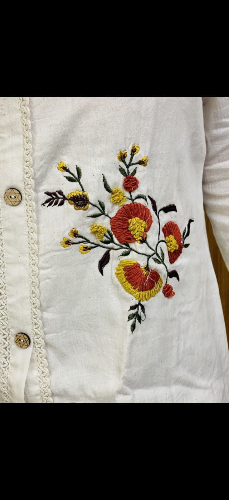 Women’s Premium Floral Embroidered Cotton Shirt – Elegant Casual White Top For Women