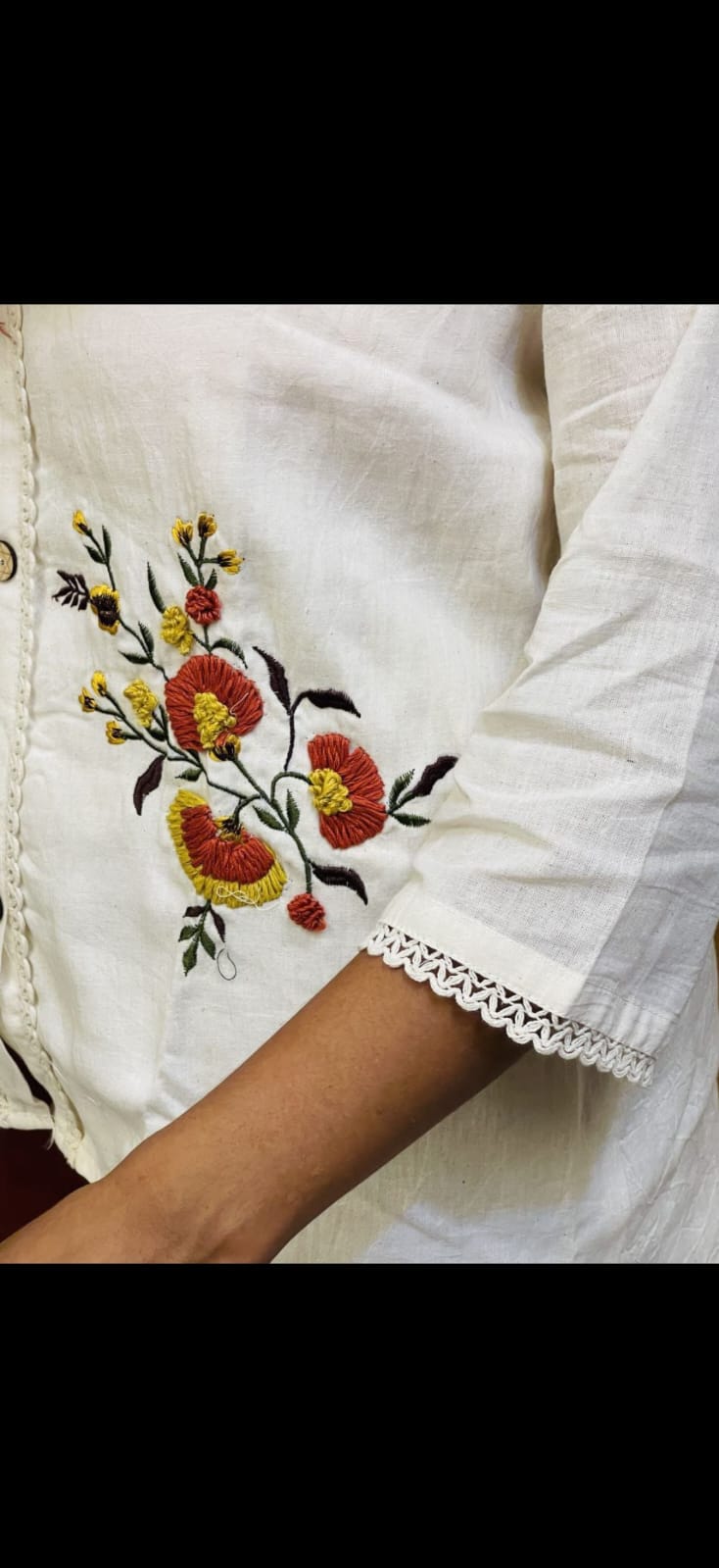 Women’s Premium Floral Embroidered Cotton Shirt – Elegant Casual White Top For Women