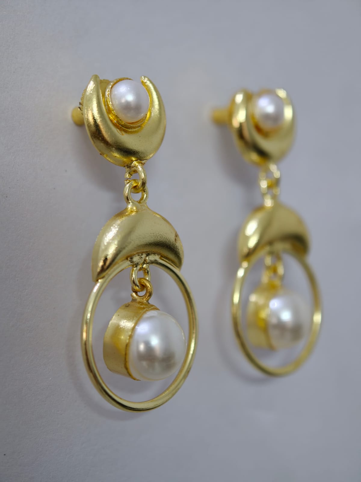 Gold Plated Pearl Hoop Brass Earrings for Women