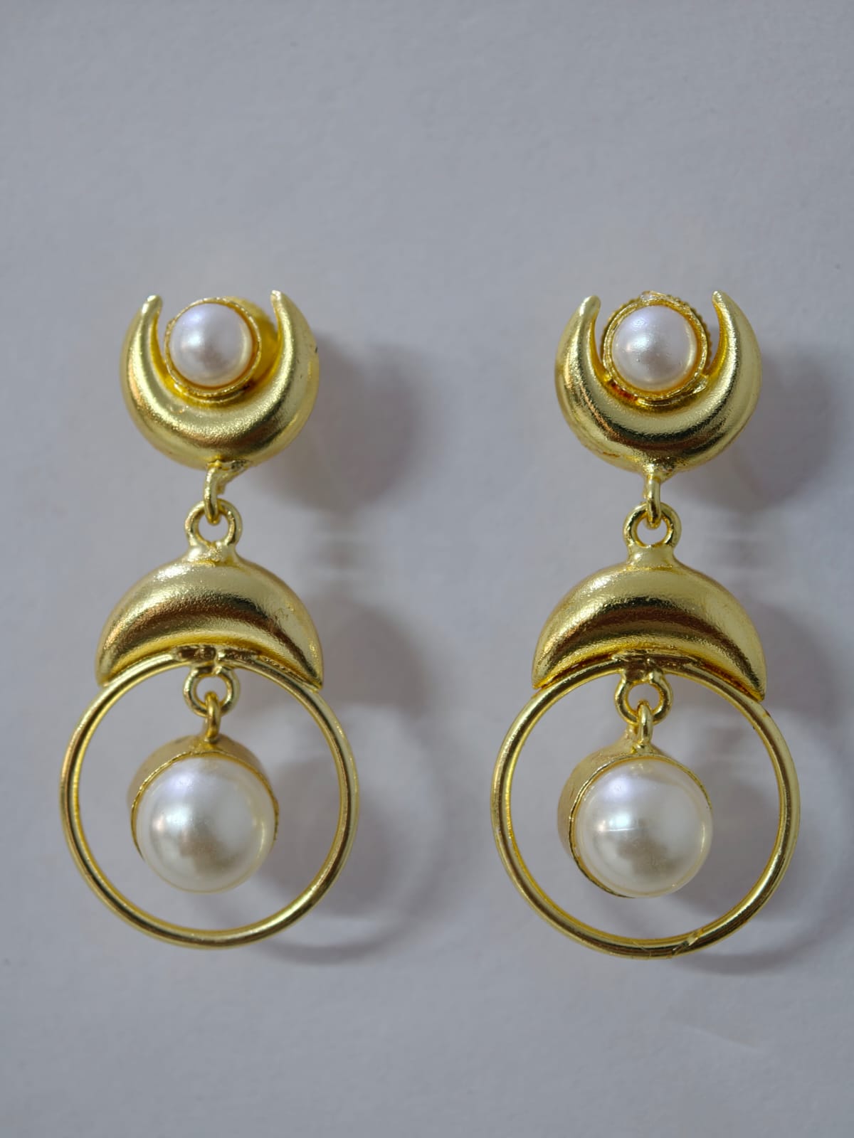 Gold Plated Pearl Hoop Brass Earrings for Women
