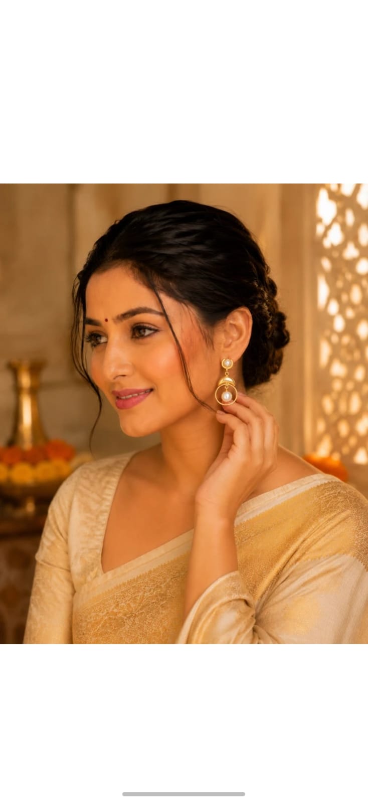 Gold Plated Pearl Hoop Brass Earrings for Women