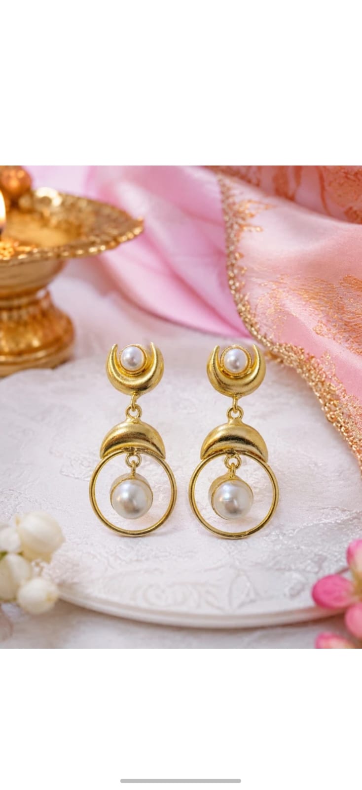 Gold Plated Pearl Hoop Brass Earrings for Women