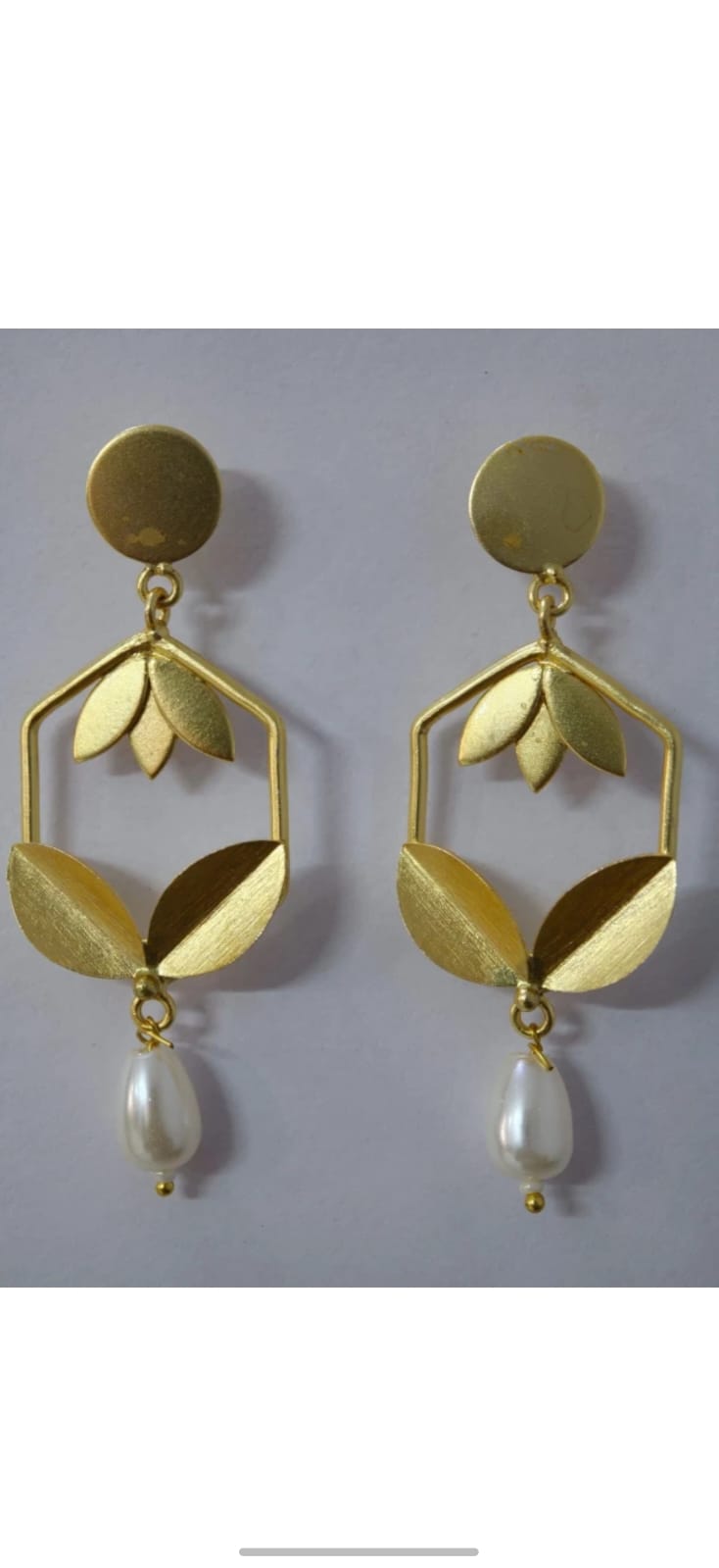 Gold Plated Pearl Leaf Brass Earrings for Women