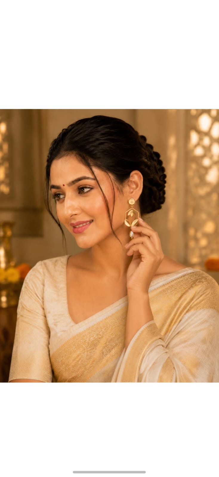 Gold Plated Pearl Leaf Brass Earrings for Women