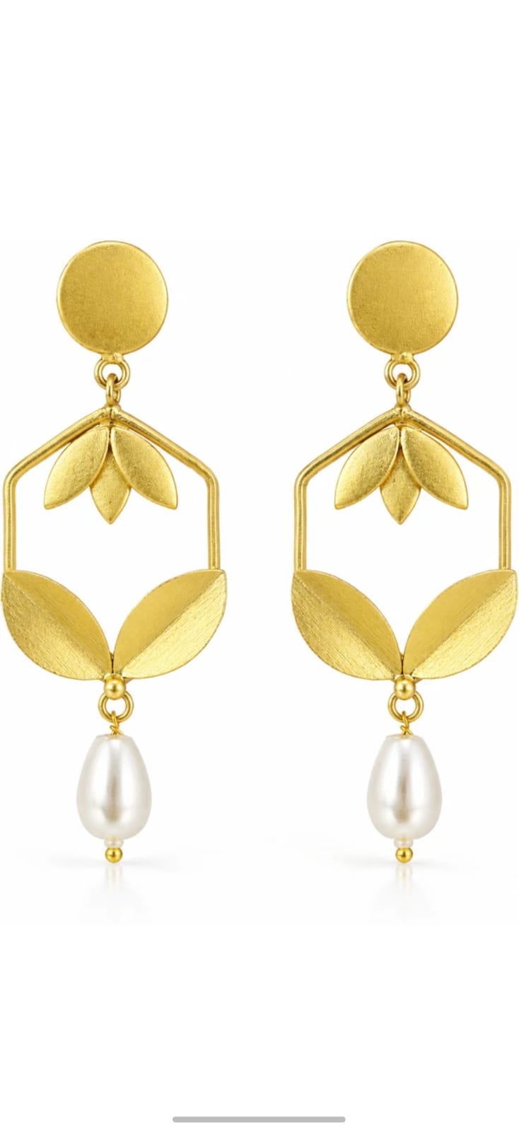 Gold Plated Pearl Leaf Brass Earrings for Women
