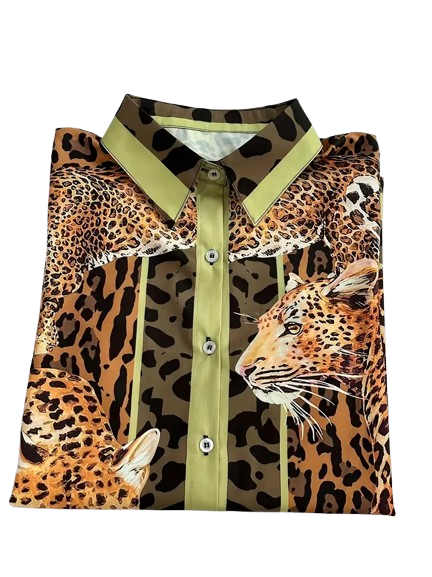 Savannah Luxe Leopard Print Satin Shirt | Premium Long Sleeve Party Wear Top