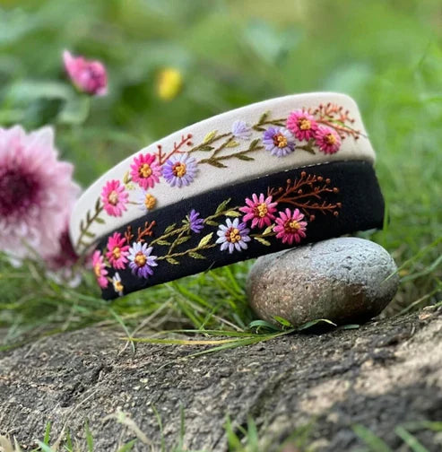 Handcrafted Floral Embroidered Linen Headband | Aesthetic Boho Hair Accessory for Women & Girls