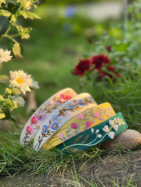 Handcrafted Floral Embroidered Linen Headband | Aesthetic Boho Hair Accessory for Women & Girls