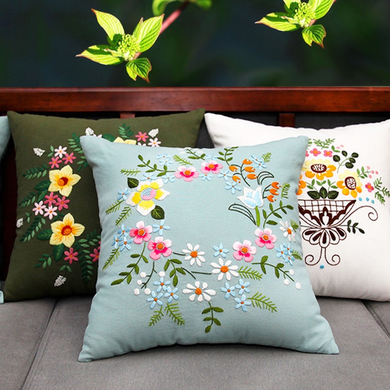 DIY Handmade Embroidery Pillow Kit | Premium Cotton Canvas Cushion Cover Set