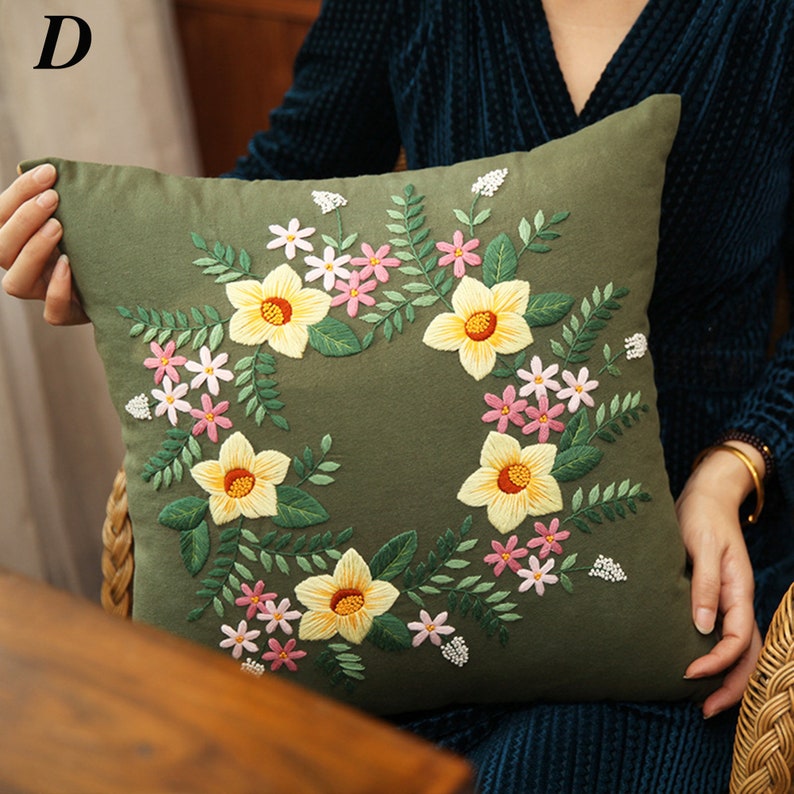 DIY Handmade Embroidery Pillow Kit | Premium Cotton Canvas Cushion Cover Set