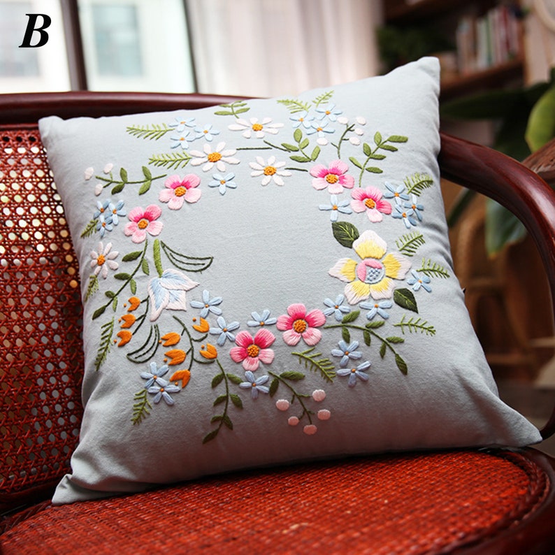 DIY Handmade Embroidery Pillow Kit | Premium Cotton Canvas Cushion Cover Set