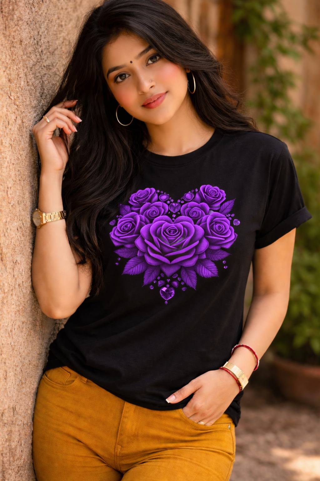 Women's Casual Floral Heart Print T-Shirt | Soft Cotton Blend Crew Neck Tee for Everyday Wear